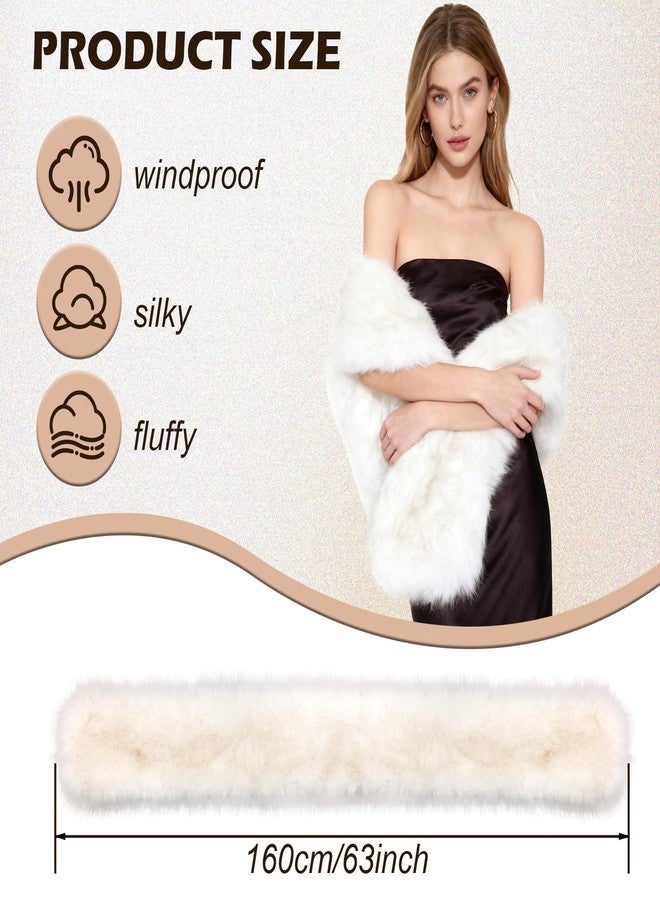 XEPST Women's Faux Fur Collar Scarf Wrap,Faux Fur Shawl Winter Neck Warmer Fluffy Scarf (White With Tips) - Image 2